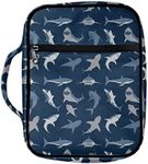 Poetesant Shark Bible Case for Boys Cartoon Sharks Book Cover Kids Ocean Theme Bible Handbag Purses with Handle Casual Book Protective Bag for Women