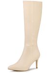 Allegra K Women's Pointed Toe Side Zipper Stiletto Heel Knee High Boots Nude 7 UK/Label Size 9 US