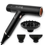 SRI DryQ “Smart” Hair Dryer Salon Edition 9ft. Cord - Super Lightweight - Foldable - Powerful, Quiet Motor - Infrared and Ionic Technology - 3 Free Magnetic Attachments - Intelligent Heat Control