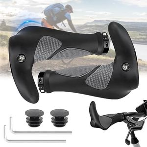 dcas 1 Par Cuerna Puños MTB, Puños Ergonómicos para Bicicletas, Puños De Manillar De 22mm para MTB, Montaña Bici MTB Mangos De Goma Antideslizantes, Adecuado para Bicicletas Urbanas (Negro)