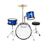 StarQuest SQ-DS-JR3-MBL 3-Pieces Drum Set for Beginners, Junior-Sized Drum Kit Metallic Blue W/ 16"Bass, Drumsticks, Snare, Cymbal, Tom & Adjustable Stool