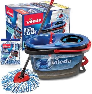 Vileda EasyWring RinseClean Spin Mop & Bucket System with 1 Extra Refill | 2-Tanks Separate Clean and Dirty Water | Machine Washable and Reusable Microfiber Mop Head | Hands-Free Wringing Mop Bucket