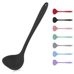 Soup Ladle, Seamless Spoon for Cooking, Silicone Ladle, Non-stick Ladle Spoon, Silicone Small Soup Spoon, Gravy Ladle with Non-slip Handle (Black)