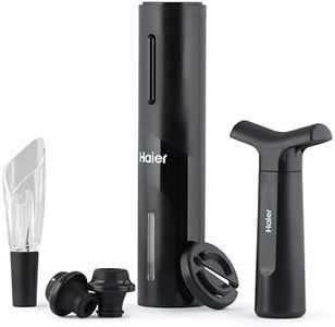 Haier Premium Weinöffner-Set, Wiederaufladbarer Elektrischer Flaschenöffner, einschließlich Tulpen-Weinbelüfter und Weinausgießer, Kapselschneider, Vakuumpumpe, 2 Verschlüsse