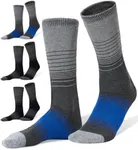 FITRELL 4 Pack Men's Merino Wool Hiking Socks, Wicking Cushioned, Warm Thermal Lightweight Boot Crew Socks, Dress Socks, Black+Blue, Large, Shoe Size 9-12