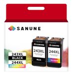 SANUNE 243XL and 244XL Combo Pack Remanufactured for Canon Printer Ink 243 244 245 246 XL Compatible with Canon MG2522 MG2500 MG2520 MX490 MX492 TR4520 TR4522 TS3322 TS3122 (1 Black, 1 Tri-Color)