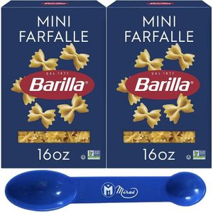 (Pack of 2) Barilla Mini Farfalle Pasta 16 oz (Miras Trademark 2-in-1 Measuring Spoon Included!)
