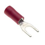 Fork Crimp Terminal, Pack Of 100 - Red, 18A, 4mm - Heat Shrink Fork Connectors, Tinned Copper Connectors, Insulated U-Type Wire Terminals