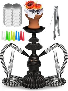 Portable Hookah set with everything - Hookah Set 2 Hose Hookah – LilOne 12” Black Mini Hookah 2 Hose Hookah Set with 50x Foil Hookah Bowl 10x Tips 2x Mouthpiece 2x Hookah Hose Tongs Hookah Kit