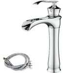 Maynosi Waterfall Bathroom Basin Mixer Tap, High Rise Mixer Taps for Countertop Basin, Tall Retro Sink Faucet with Wide Spout, Single Lever Durable Brass tap with Flexible Hoses (Chrome)