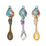 NBEADS 3 Pcs 3 Colors Natural Genstone Pendants, Mushroom Spoon Alloy Charms Wire Wrapped Necklace Spoons Charms for DIY Craft Jewelry Making Necklace Bracelet Key Chain