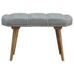 Global Vision Company Upholstered Nordic Style Bench with Deep Buttoned Grey Tweed Top, Natural Oak Finish, 80x35x50 cm