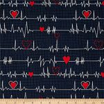 Calling All Nurses Heart Beat Black Fabric by The Yard