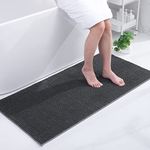 smiry Non Slip Chenille Bath Mat, 60 x 120 cm, Extra Soft Large Bathroom Mat Runner, Highly Absorbent Bath Mats for Bathroom Floor, Machine-Washable Quick Dry Foot Mat, Dark Grey