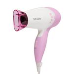 Vega Insta Glam Foldable 1000 Watts Hair Dryer with 2 Heat & Speed Settings, Detachable Nozzle, Overheat Cut-out, Quick Dry with 1000W, Hair Dryer for Women, VHDH-20, (Made in India), Pink & White