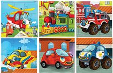 Fiddlys Wood Jigsaw Puzzles for Kids & Children -9 Pieces Age 3+ (Vehicles (Pack of 6))