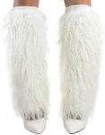 G YITENG Womens Fluffy Faux Fur Leg Warmers Cozy Fuzzy Long Boot Cuffs Covers (White-D, 15.7in)