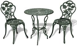 vidaXL Green Dining Set - Cast Aluminium and Iron Bistro Set with Detailed Floral Pattern - Includes 1 Table and 2 Chairs - Ideal for Patio, Conservatory or Garden