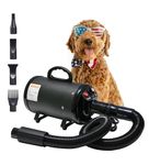 Dog Blow Dryer for Grooming 4.5HP/2800W, Stepless Adjustable Speed High Velocity Dryer for Dogs Blower for Deshedding Professional Heat Quiet 2 Motor Hose Brush Deshedder for Long Haired Bathing Wash