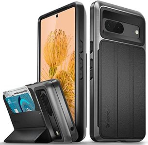 VENA vCommute for Google Pixel 7 Wallet Case, [Military Grade Drop Protection] (2022) Flip Leather Cover Slot Card Holder with Kickstand - Black