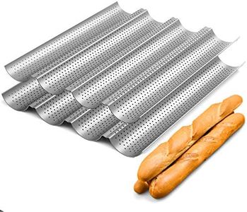 2 Pack Nonstick Perforated Baguette Pan 15" x 13" for French Bread Baking 4 Wave Loaves Loaf Bake Mold Oven Toaster Pan (Silver)