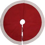 Creative Co-Op Wool Felt White Trim & Tie Closures Tree Skirts, Red