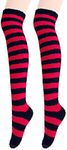 Bellady Coral Knee High Socks for Women Striped Fuzzy Socks Warm Leg Warmers,Red