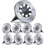 Solar Ground Lights, Waterproof Solar Lights Outdoor Garden, Upgraded Outdoor Garden Bright in-Ground Lights, Disk Lights Landscape Lights for Pathway, Yard, Lawn, Patio, Walkway (8 Pack White Light)