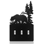 Lothee Metal Bear Switch Cover Moose Tree Mountain Elk Black Light Plate Forest Outlet Cover Toggle Switch Wall Plate Cover for Home Bedroom(Triple Toggle)