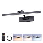 LED Wireless Picture Light with Remote Control,USB Rechargeable Battery Powered Art Lamps,Dimmable,270° Rotate,Timing,15.5 Inch Black Wall Lights for Paintings,Picture Frame,Gallery