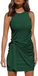 LILLUSORY Women Summer Tie Wrap Tank Short Mini Dresses 2025 Trendy Spring Sun Vacation Outfits Sleeveless Casual Work Cute Bodycon Ruched Little Sundress Western Clothes Dark Green S