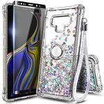 NGB Case for Samsung Galaxy Note 9 with Screen Protector (Maximum Coverage, Flexible TPU), Ring Holder, Girls Women Liquid Bling Sparkle Floating Glitter Clear Cute Case (Clear Gem)