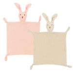 ZIGJOY Bunny Lovey Muslin Cotton Baby Security Blanket Soft Breathable Lovies for Babies Gifts for Newborn Infant Toddler Boys and Girls, Pink & Khaki