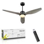 YOUKAIN Modern Ceiling Fan, 52 Inch Farmhouse Ceiling Fan with LED Light Kit, 3-Reversible Blades, Indoor/Outdoor, for Living room, Bedroom, Studyroom, Wooden Finish, 52-YJ359-WD