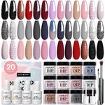 20 Colors Dip Powder Nail Kit Starter, AZUREBEAUTY Acrylic Dipping Powder System Essential Liquid Set with Top/Base Coat Activator Brush Saver for French Nail Art Manicure Extension Beginner DIY Salon