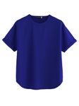 JUNEBERRY® Pure 100% Cotton Oversized Fit Round Neck Half Sleeves Boyfriend T-Shirt for Women & Girls (JTS0324PL39_L) Royal Blue