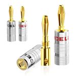 VCELINK Banana Plugs 2 Pairs/4 PCS, Gold Plated 4mm Speaker Connectors for Speaker Wire, Sockets, Amplifier, Dual-Screw Type in Red & Black