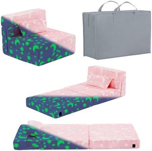 Givjoy Folding Sofa Bed Floor Mattress for Kids with Pillow, Toddler Glow Washable Folding Floor Nap Mat for Sleeping, Child Fold Up Sofa Futon Chair Bed with Storage Bag for Girls Boys