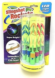 Cool Builders Light-Up Rockets Slingshot - Pull Back and Launches up to 36 Meters Day & Night Fun Flying Action Outdoor Toys for Boys and Girls (Light Up Slingshot Rockets)