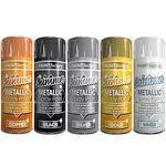 Classic Signature - 5 Can Mix Color Metallic spray paint 200ml Multipurpose AerosoL,Gold Silver Copper Black White Quick and Fast Drying and Excellent Coverage for Metal, Wood, Plastic - D6