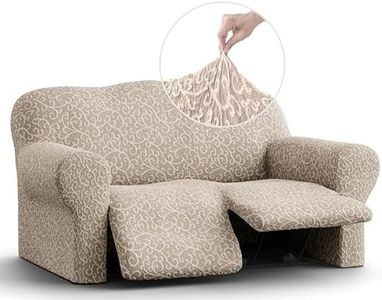 PAULATO BY GA.I.CO. Recliner Loveseat Cover - Reclining Slipcover - Soft Fabric Slipcover - 1-Piece Form Fit Stretch Protector - Jacquard 3D - Reclining Loveseat - Beige Arabesco (Recliner Cover)