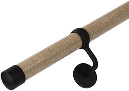 ROTHLEY Wooden Handrails for Indoor Stairs: 9.9FT Wood Hand Railings with Metal Alloy Brackets Wall Mount 1.6" Round Wooden Stair Railing for Home Corridor Lofts Kindergarten Guardrail (Driftwood)