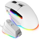 KLIM Blaze X RGB + New 2023 + Rechargeable Wireless Gaming Mouse with Charging Dock + Long-Lasting Battery + Up to 12000 DPI + Wired & Wireless Mouse PC, PS5, PS4, Mac + White