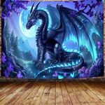 Bcsewcg Trippy Dragon Tapestry, Magic Forest Blue Dragon Tapestry for Bedroom Aesthetic, Medieval Fantasy Animals Cool Dragon Tapestry Wall Hanging for Men,Boys, Living Room Dorm Decor