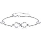 Finrezio 925 Sterling Silver Infinity Anklet Bracelet for Women Girls Adjustable Foot Jewelry 4-Level Adjustable Length Gift For Mother’s Day