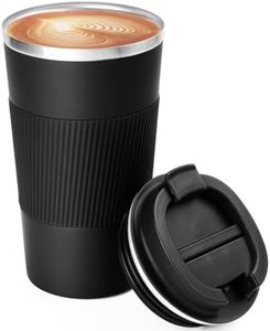 Insulated Coffee Cup 510ml, Double Walled Travel Mug, Thermos Cup,Stainless Vacuum Cup with Flip Double Buckle for Keep Hot/Ice Coffee,Tea and Beer Black