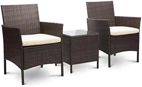 BAKAJI Set Mobili da Giardino 2 Poltrone e 1 Tavolino in Rattan PE Impermeabile per Esterno con Cuscini Beige, Arredo Terrazzo, Giardino, Esterni, Salotto Resistente alle Intemperie (Marrone)