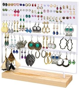 BELLE VOUS Joyero Blanco de Metal Organizador de Pendientes Base de Madera – Expositor Pendientes 144 Agujeros 3 Niveles – Para Pendientes, Collares, Tachas para Mujeres y Chicas