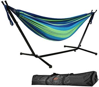Goutime Hamac Double de 2,6 m avec Support, capacité de 250 kg, Comprend Un Sac de Transport Portable Parfait pour la terrasse intérieure, la terrasse, la Cour, Le Balcon (Bleu et Vert)