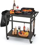 Costway Outdoor Grill Cart Pizza Oven Stand, Movable Dining Cart Work Table with Shelf, Hooks, Multifunctional Backyard Patio BBQ Kitchen Food Prep Cart w/Lockable Wheels, Side Handle